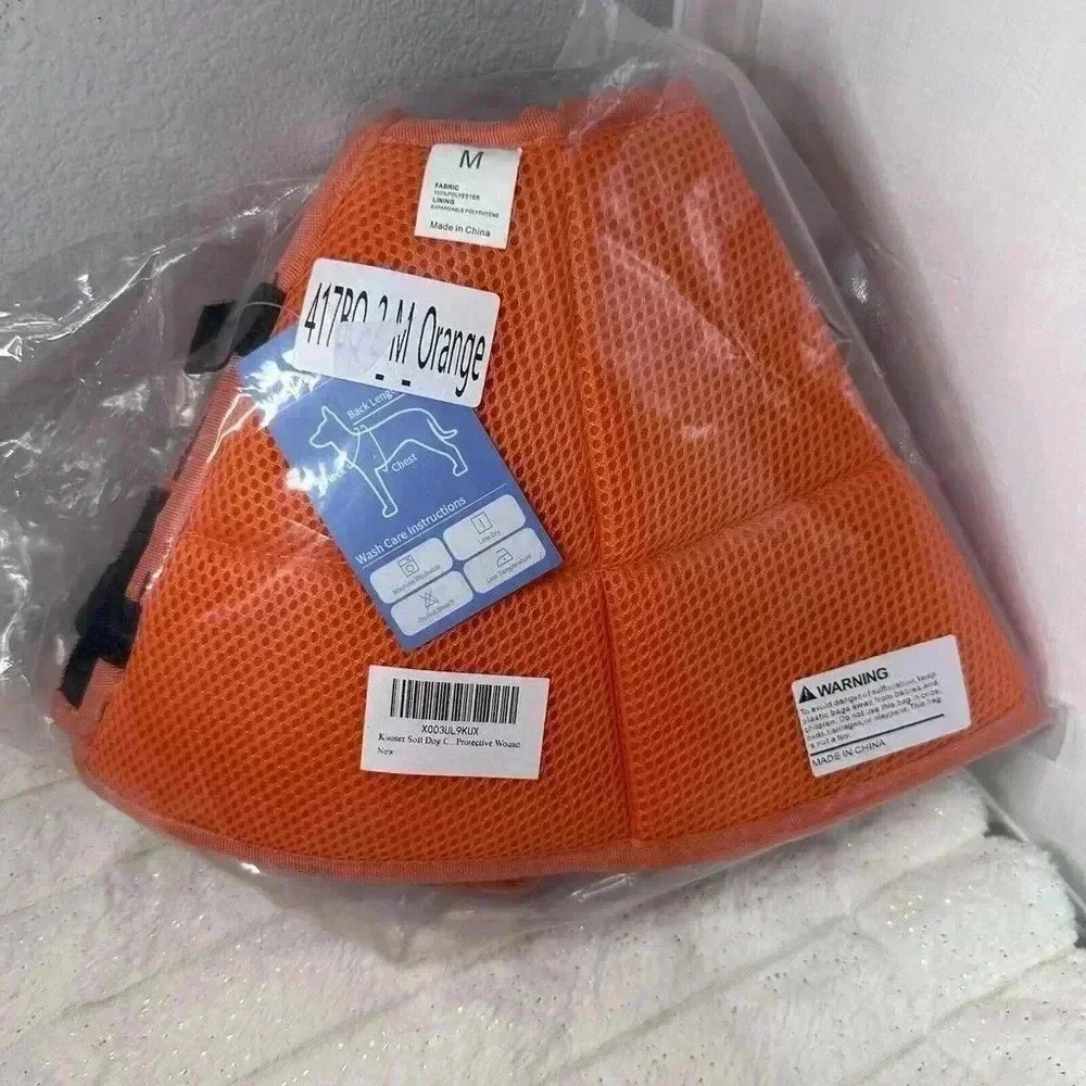 NEW Kuoser Soft Dog Cone Collar After Surgery Adjustable Recovery, Medium,Orange